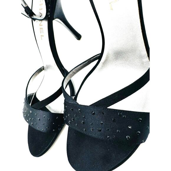 Chanel Embellished Classic Black Satin Strappy Sandals size 39.5 - Picture 8 of 11
